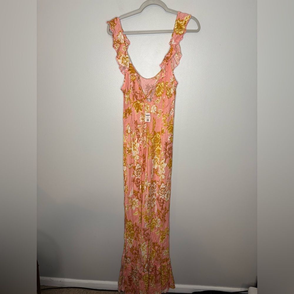 Free People Remind Me Maxi Slip Dress in Coral Combo - Picture 4 of 4